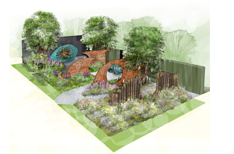 Náčrt záhradnej sochy z ocele Corten