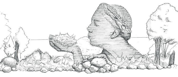 Záhradná skica ľudskej sochy