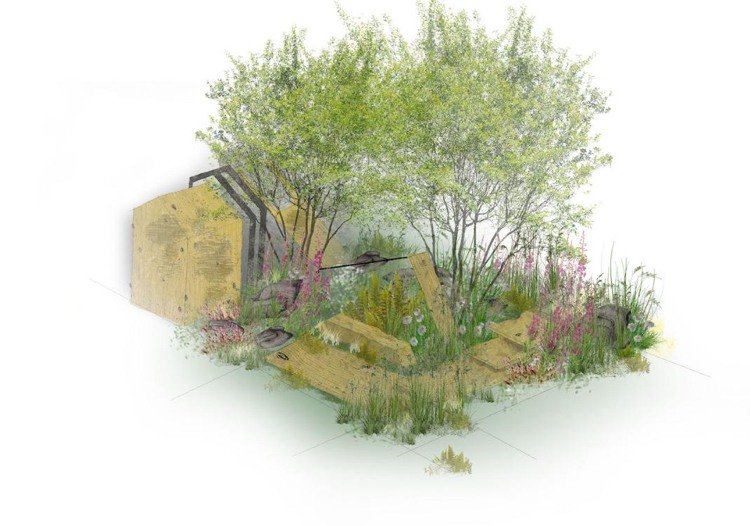 Záhradný náčrt ľahkých drevín