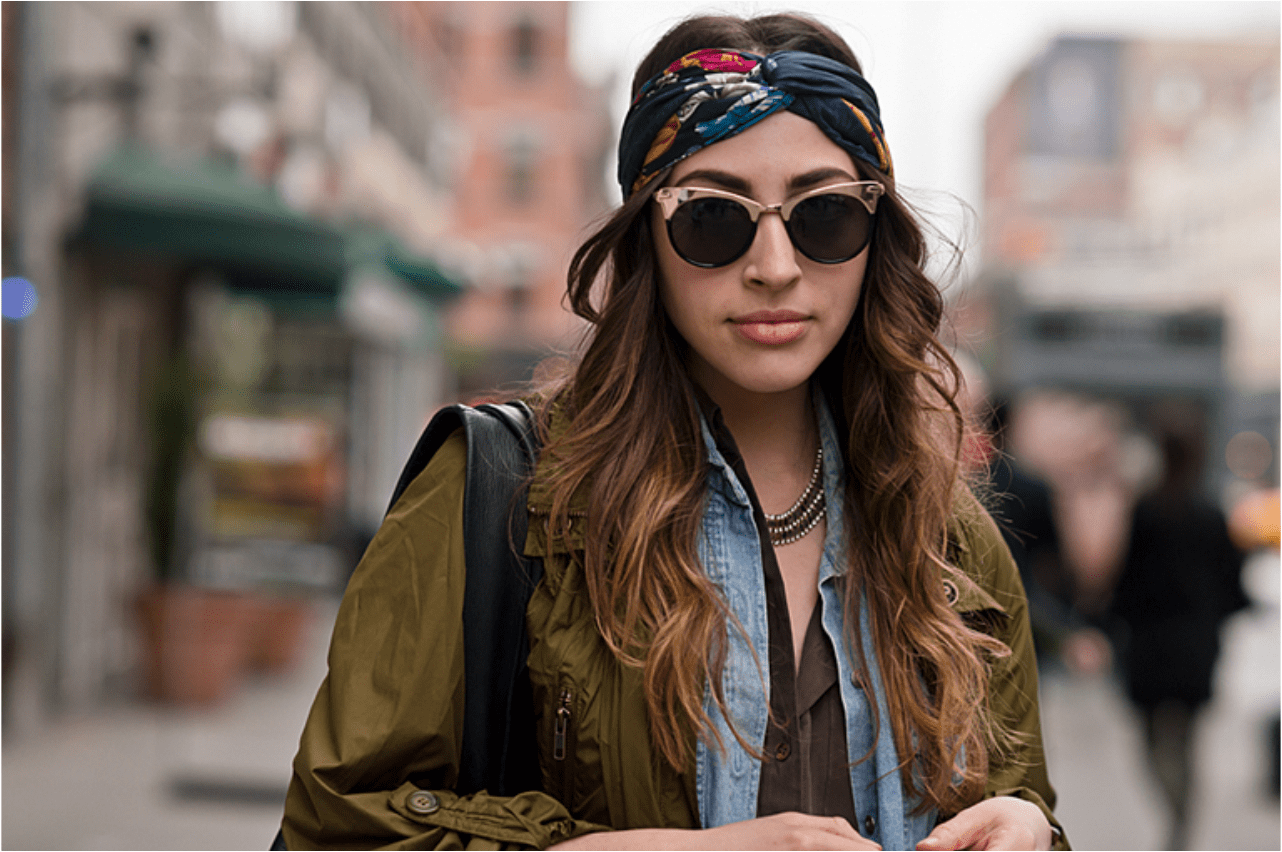 Doplnky do vlasov zábal šatka boho look letné trendy slnečné okuliare