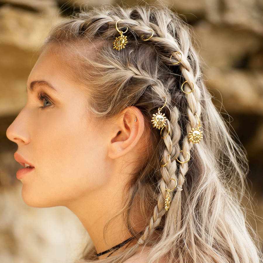 Doplnky do vlasov letné prstene do vlasov zlatý boho účes blond vlasy