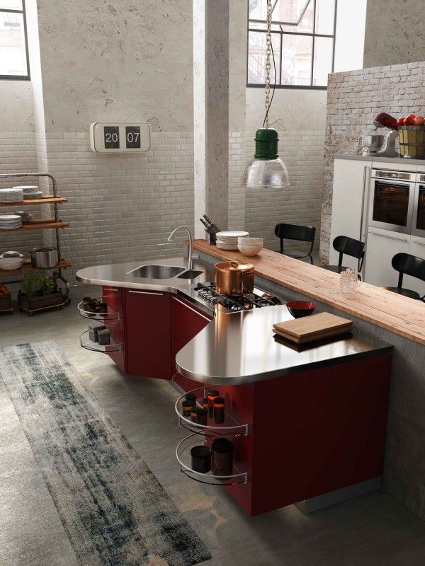 voľne stojaci kuchynský ostrovček snaidero nerezová matná vínová červená priemyselná voľne stojaci kuchynský ostrovček snaidero nerezová oceľ matná červená priemyselná