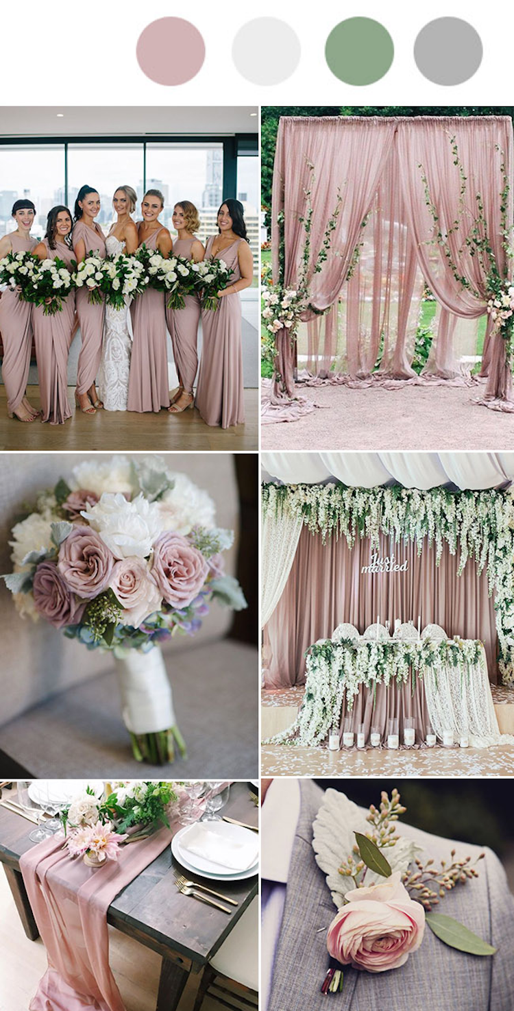 Svadobné farby 2019 jarná púdrová ružová tlmená svetlo šedá