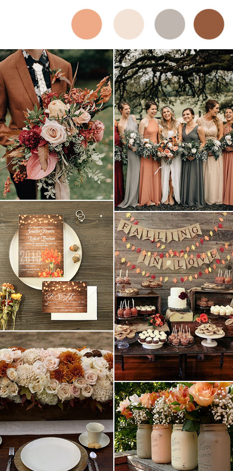 Svadobné farby 2019 oranžová jeseň svetlo šedá béžová