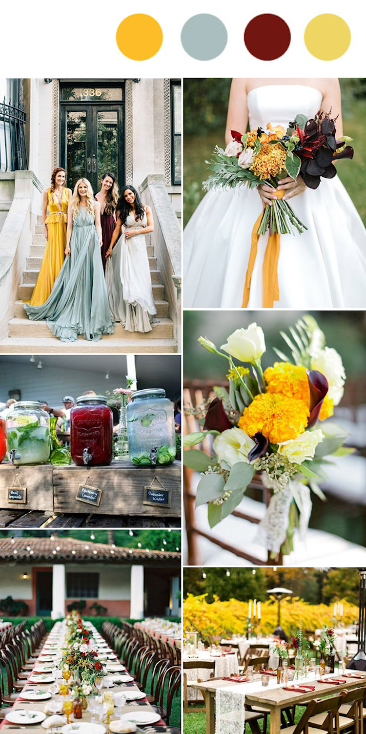 Farby svadby 2019 žltá šalvia zelené víno červené leto jeseň
