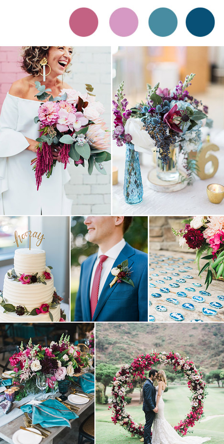 Svadobné farby 2019 jar -leto bobuľovo ružová modrá