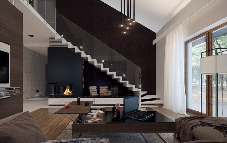 V prístupe točité schodisko biele celosklenené zábradlie moderné