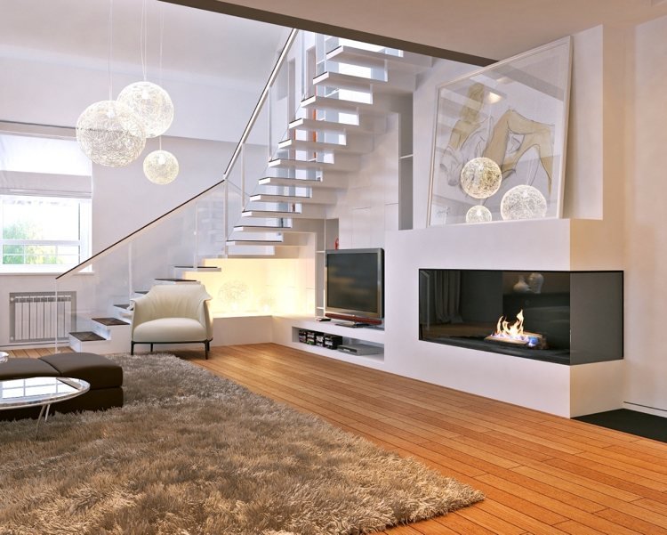 Štvrtotáčkové schodisko so skleneným zábradlím medzi nimi