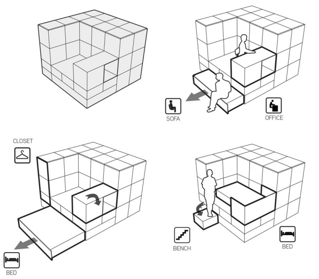 LOIOS-Renovované domy-Porto-Skrine na bývanie-kompaktné a zamerané na využitie LOIOS-multifunkčné-obytné-moduly-ODDA-miestnosti-optimalizovať-futuristický-koncept