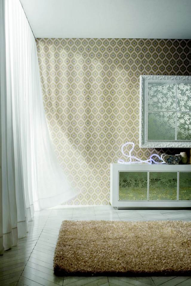 dekorácia na stenu mozaika zariaďovanie obývačky parketový koberec