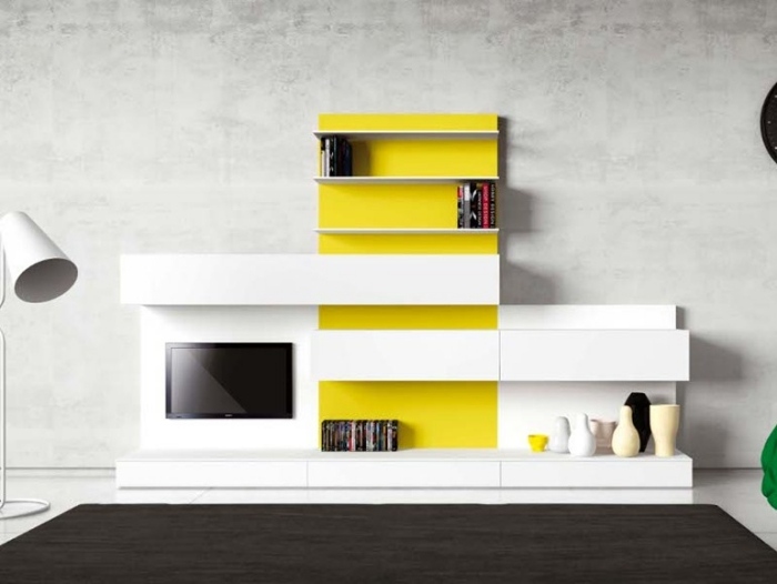 lesklá biela nástenná jednotka so žltou zadnou stenou-BOISERIE G125 od Novamobili biela stenová jednotka-vysoký lesk-lak-žltá-zadná stena-BOISERIE-G125-Novamobili