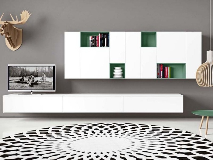 Biela predlžovacia stena so zadnou stenou v trávovo zelenej farbe-NEST G142 od Novamobili prídavná stena-biela-zadná stena-tráva zelená-NEST-G142-Novamobili