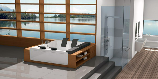 Vírivá vaňa moderný dizajn v kúpeľni sklenený sprchovací kút veľké okno