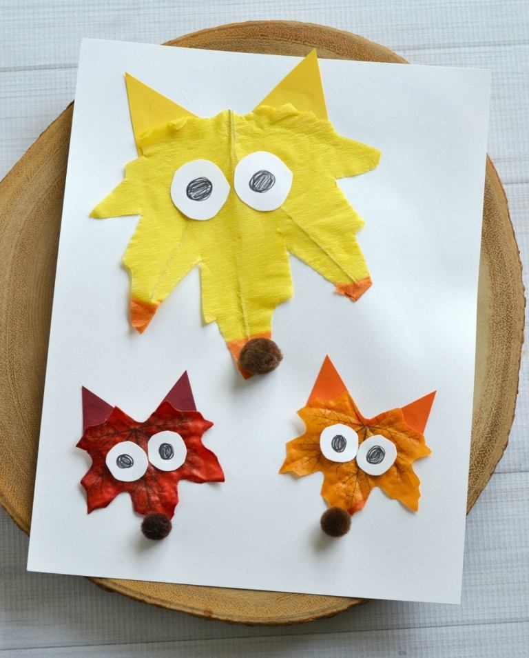 Remeselné nápady jesenná škôlka - jednoduché líšky vyrobené z listov a pomponov