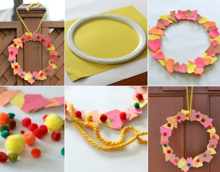 Remeselné nápady jesenná škôlka pre deti s návodom - jesenný veniec z papiera