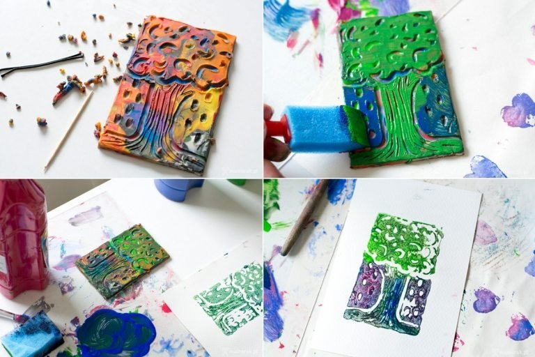 Remeselné nápady na jeseň v materskej škole pre staršie deti - Vyrobte si obrázky na tlač z modelovacej hmoty