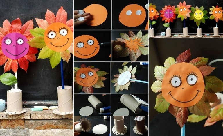 Vyrobte si vtipné jesenné kvety sami z listov a toaletných roliek