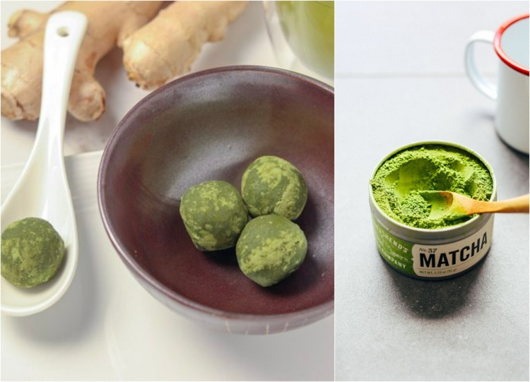 matcha zázvorový hľuzovkový kokosový olej vegánska ketogénna diétna tuková bomba