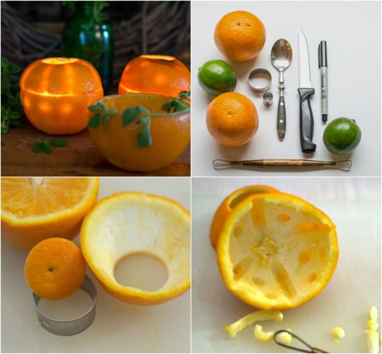 Vianočná dekorácia oranžový držiak na čajovú sviečku vyrezaný škrabancom na šupke