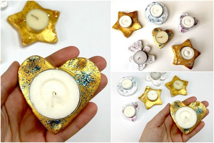 Deti vo veku 3 roky vyrábajú jednoduché vianočné darčeky so svetlami na čaj zo slaného cesta