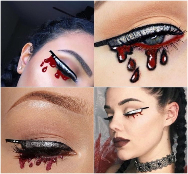 Líčenie očí na Halloween pomocou očnej linky ako noža