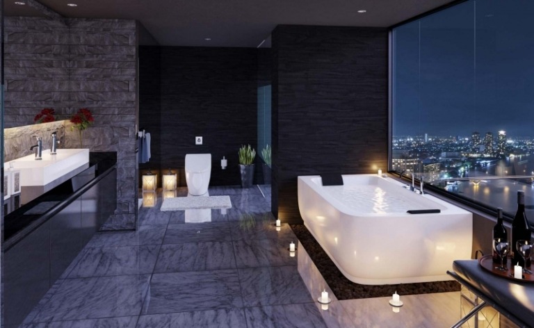 Moderný dizajn kúpeľne - romantická kúpeľňa s výhľadom na mesto Dizajn kúpeľne-nápady do kúpeľne-pohoda-atmosféra-kúpeľňa