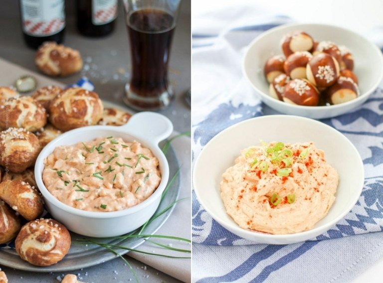 Obatzda s hermelínom, smotanovým syrom, pórom a pivom na natretie na chlieb alebo na praclíky