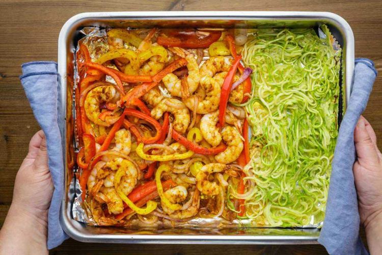 zoodles krevety paprika plech na pečenie recepty rúra jednoduchá rýchla