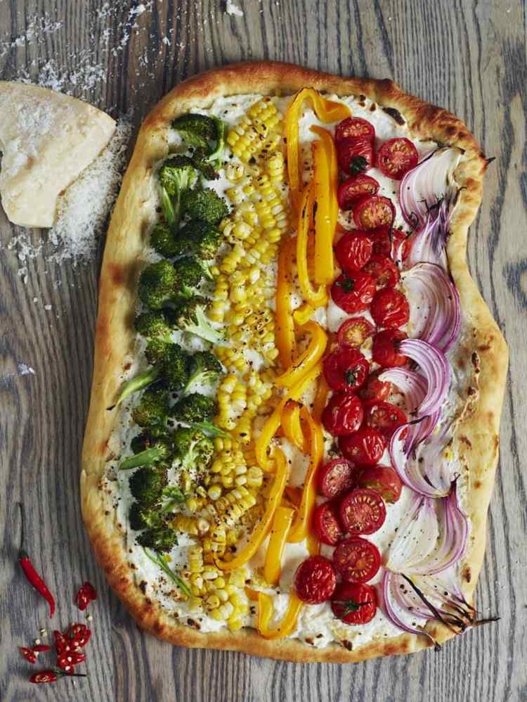 dúhová pizza recepty z podnosu vegetarián