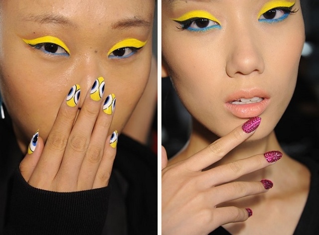 špicaté tipy na nechty-svetlé farby-lak-móda od blondínok šachty-nechty-dizajn-svetlé-farby-blondínky