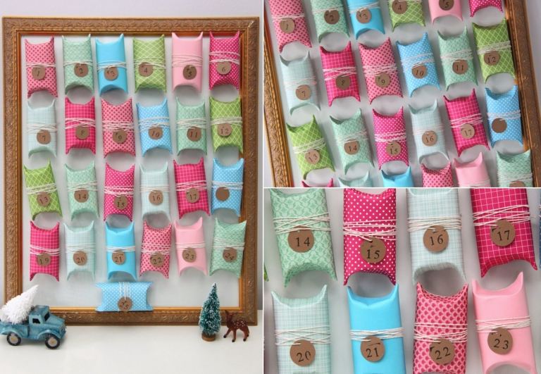 Ozdobte adventný kalendár z toaletných roliek niťou a pekným papierom a navrhnite ho na penu