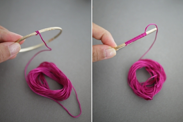 omotajte priadzu vlastnoručne vyrobenou ružovou ružovou krok 2
