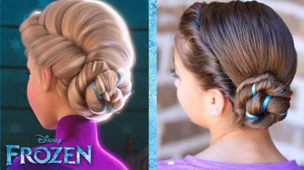 účesy inšpirované filmami-zamrznutý-bokom otočený drdol účesy-pre-dievčatá-a-ženy-inšpirované-disney-filmom-zmrazené