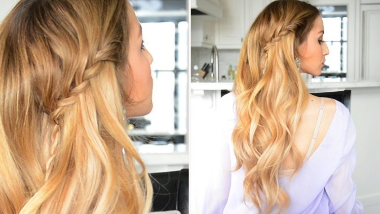 romantický účes pre dlhé vlasy s čiastočným vodopádovým vrkočom diy-účes-vodopád-vrkoč-návod-blond-klbko-dlhé vlasy