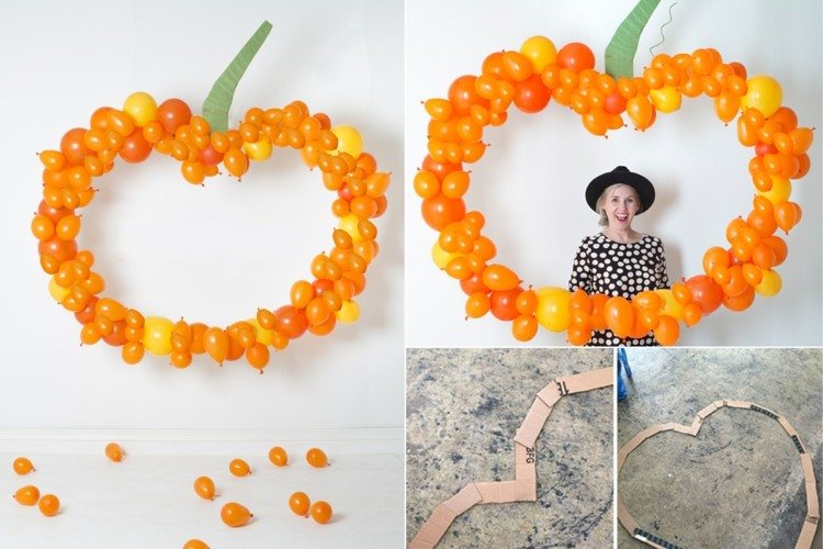 Nápad na remeslá na Halloween - vytvorte rám z lepenky a prilepte ho balónikmi