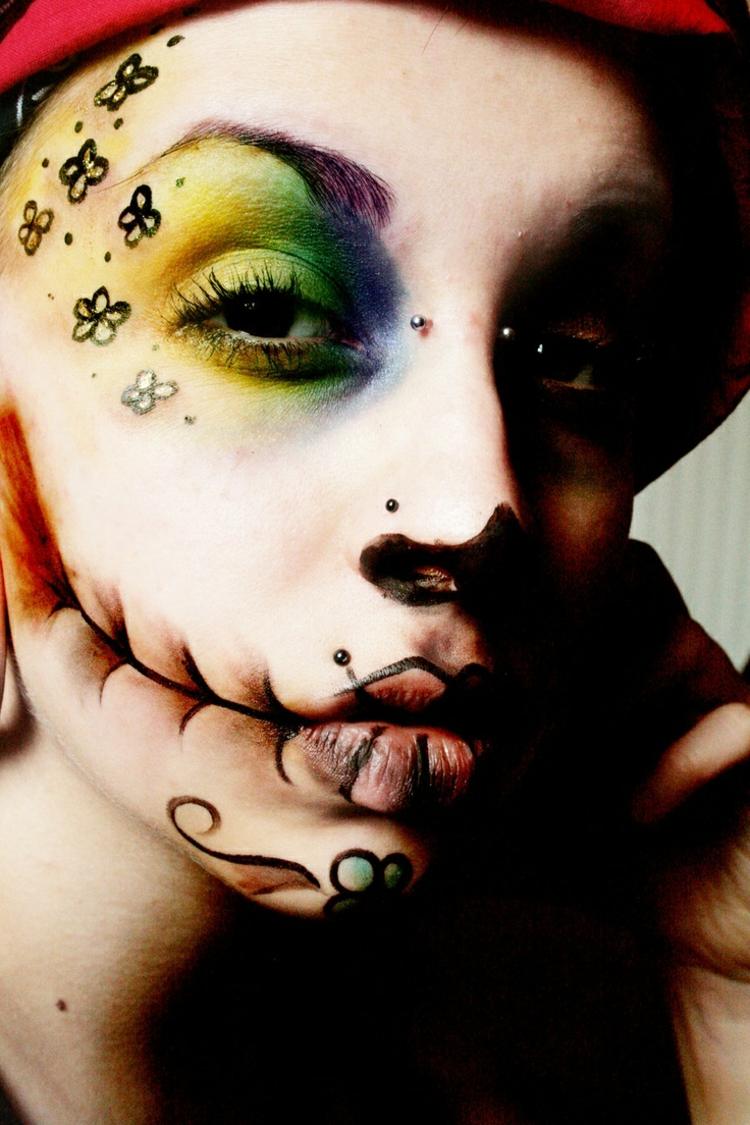 Opravte halloweenske líčenie púdrom alebo sprejom halloween make-up originál-3d-efekt-dúhový šev