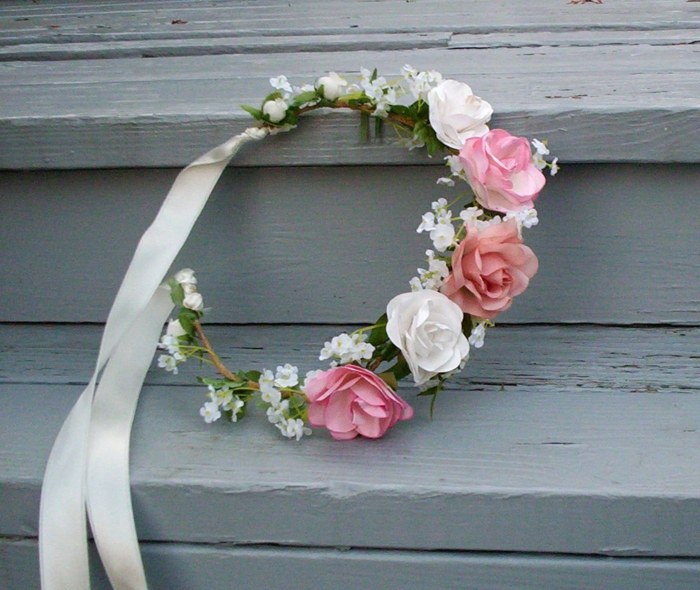 Jemný kvetinový veniec pre svadobný účes z hodvábnych ruží vlasy ozdobiť doplnok veniec kutilské kvety