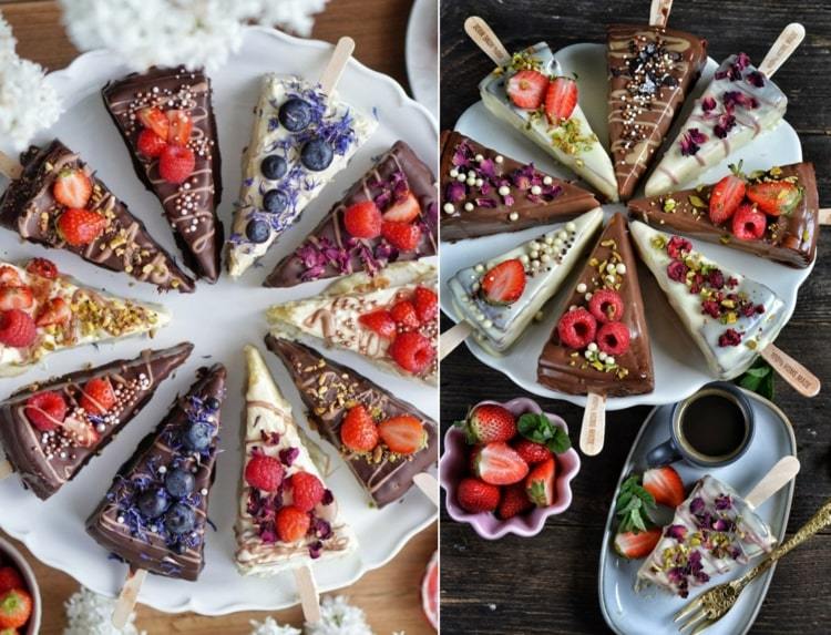 Cheesecake ozdobte na špajdle ozdobami a ovocím