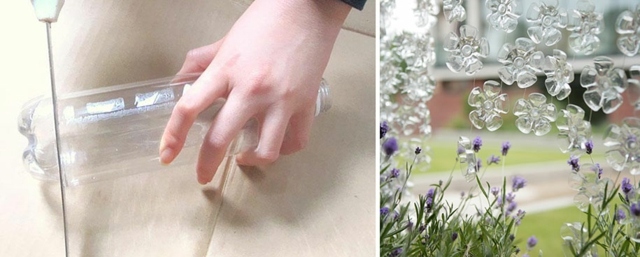 Vystrihnite staré plastové fľaše a vyrežte kvety z foriem Plastová fľaša-kvety-výrez-a-drotár-závesné-svetlo