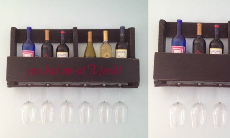 diy-stojan na víno-paleta-fľaše na víno-poháre na víno-držiak na pohár na víno-deco