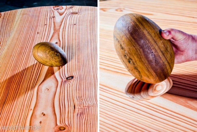 skvelý príklad prírodného dizajnu vyrobeného z prírodných materiálov Dánsky nábytok z masívu-oválne-riečne kamene-detaily-akcenty-stred-stôl-doska