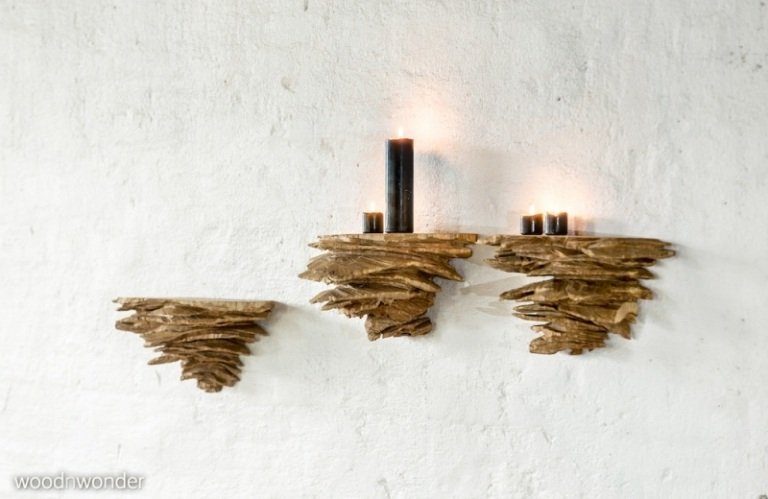 krásne, jedinečné dekoratívne nástenné police Douglas dánsky-masívny-drevený-nábytok-police-držiak-organický-dizajn-funkčná-socha