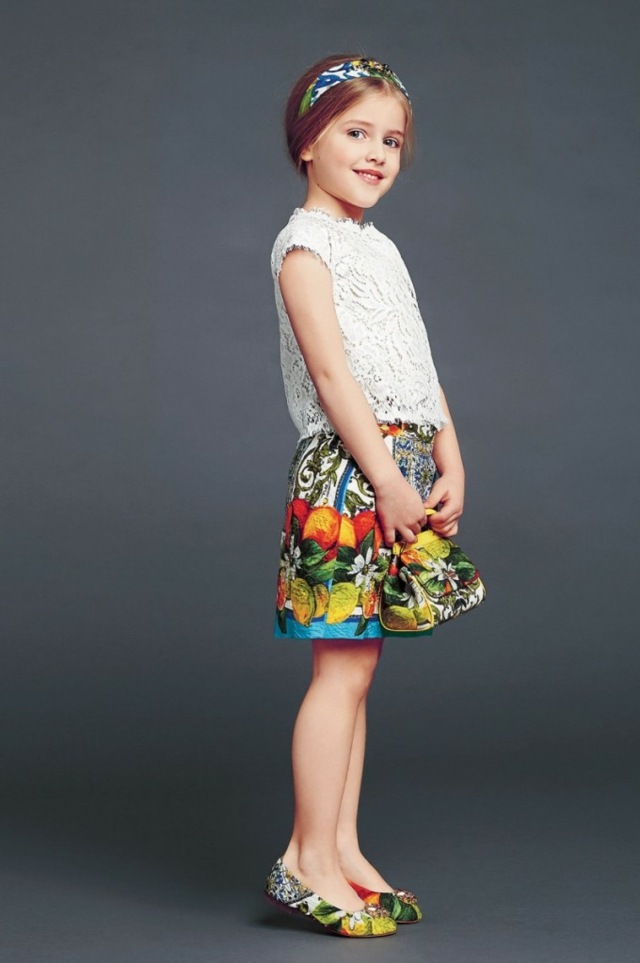 Jesenná móda pre dievčatá značkové šaty od Dolce a Gabbana Blúzka-vyrobená z čipky-sukne-so vzorom