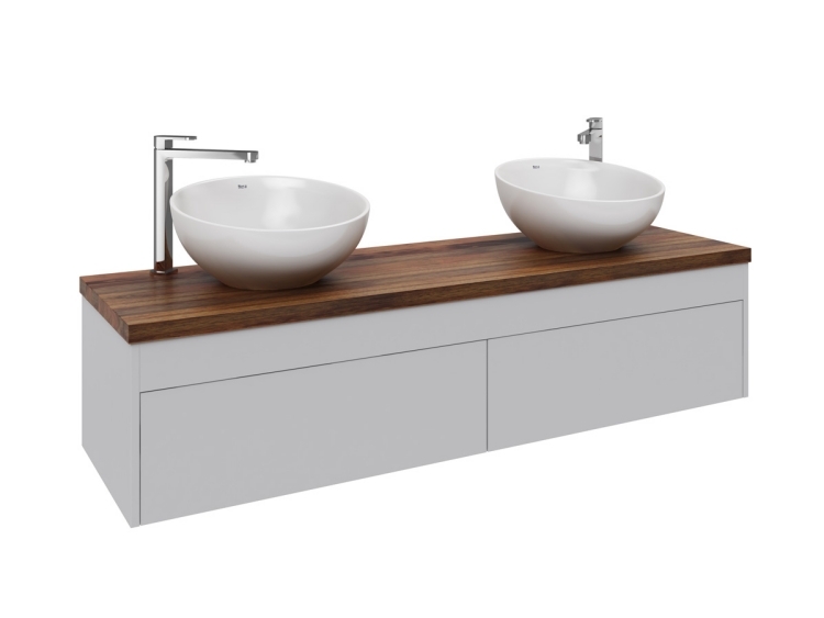 okrúhle umývadlá v dvojitom sete dvojité umývadlo-dosky-zostavy-roka-ovál-drevo-orech-biela-keramika