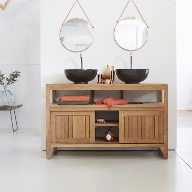 Dvojitá márnosť s umývadlom z čiernej žuly dvojité umývadlo-doska-umývadlo-zostavy-okrúhla-čierna-spodná-skrinka-drevo-zrkadlo-kruh-kohútik