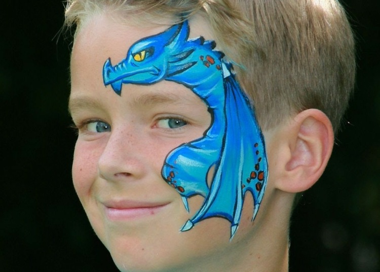 maľovanie na tvár drak modré líce čelo