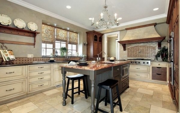 Mramorová pultová biela dlažba vo vidieckom štýle Mramorová dlažba, biela podlaha, kuchyňa vo vidieckom štýle