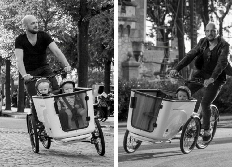 Bez problémov je v trojkolke aj miesto pre deti postranný vozík deti rodinná prechádzka trojkolka dizajn mäsiari bicykle