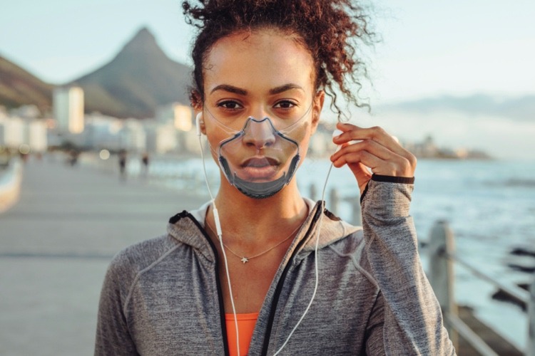 priehľadná otvorená maska: chránič úst LEAF