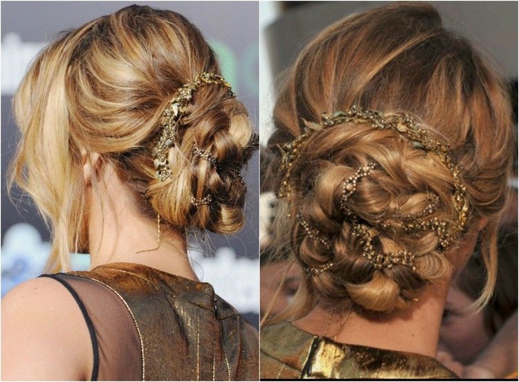 Vrkoč zaviazaný v chignone ozdobený retiazkou drdol-účes-chignon-vrkoč-reťaz-zabalený-jennifer-lawrence